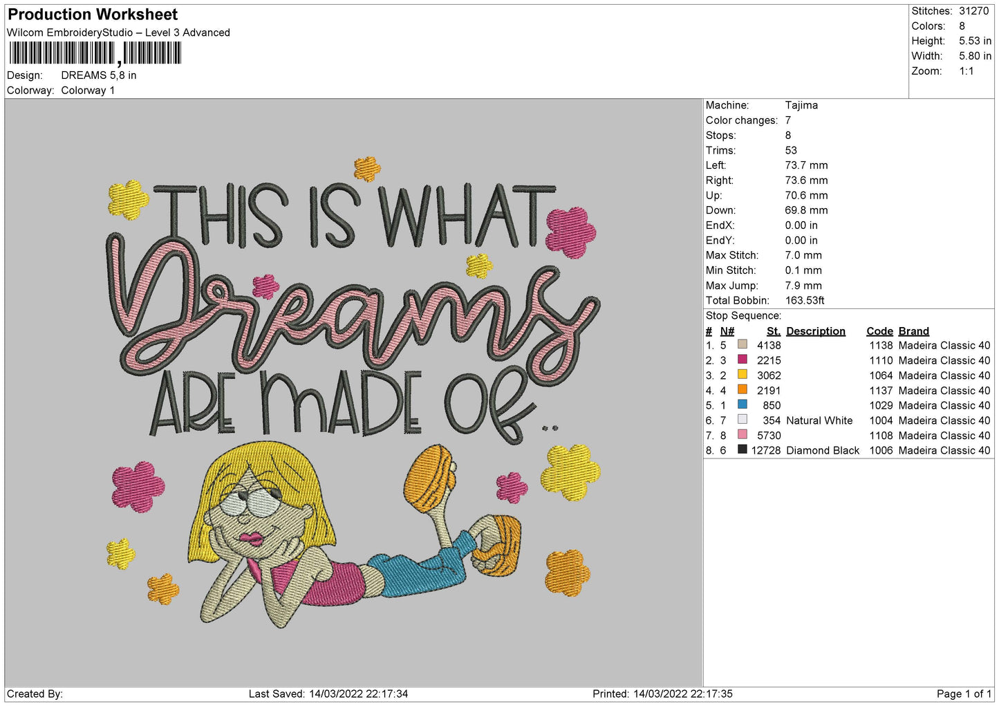 Dreams Embroidery File 4 size