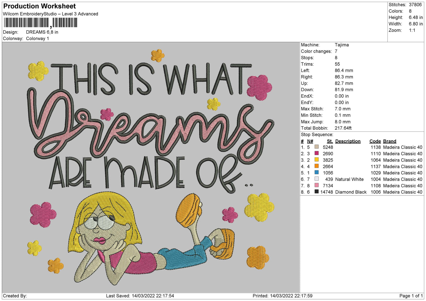 Dreams Embroidery File 4 size