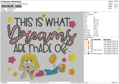 Dreams Embroidery File 4 size