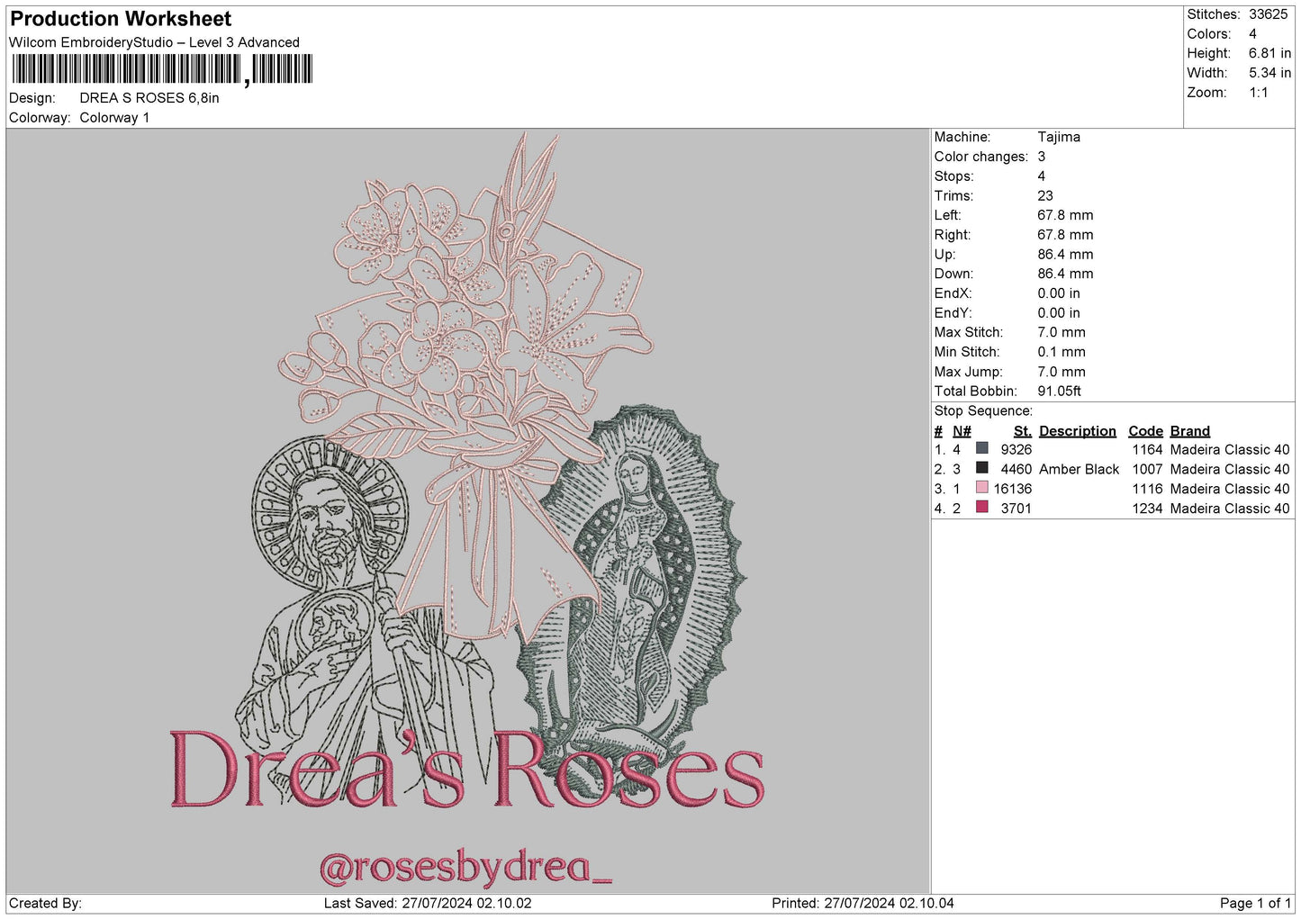 Roses 2707 Embroidery File 6 sizes