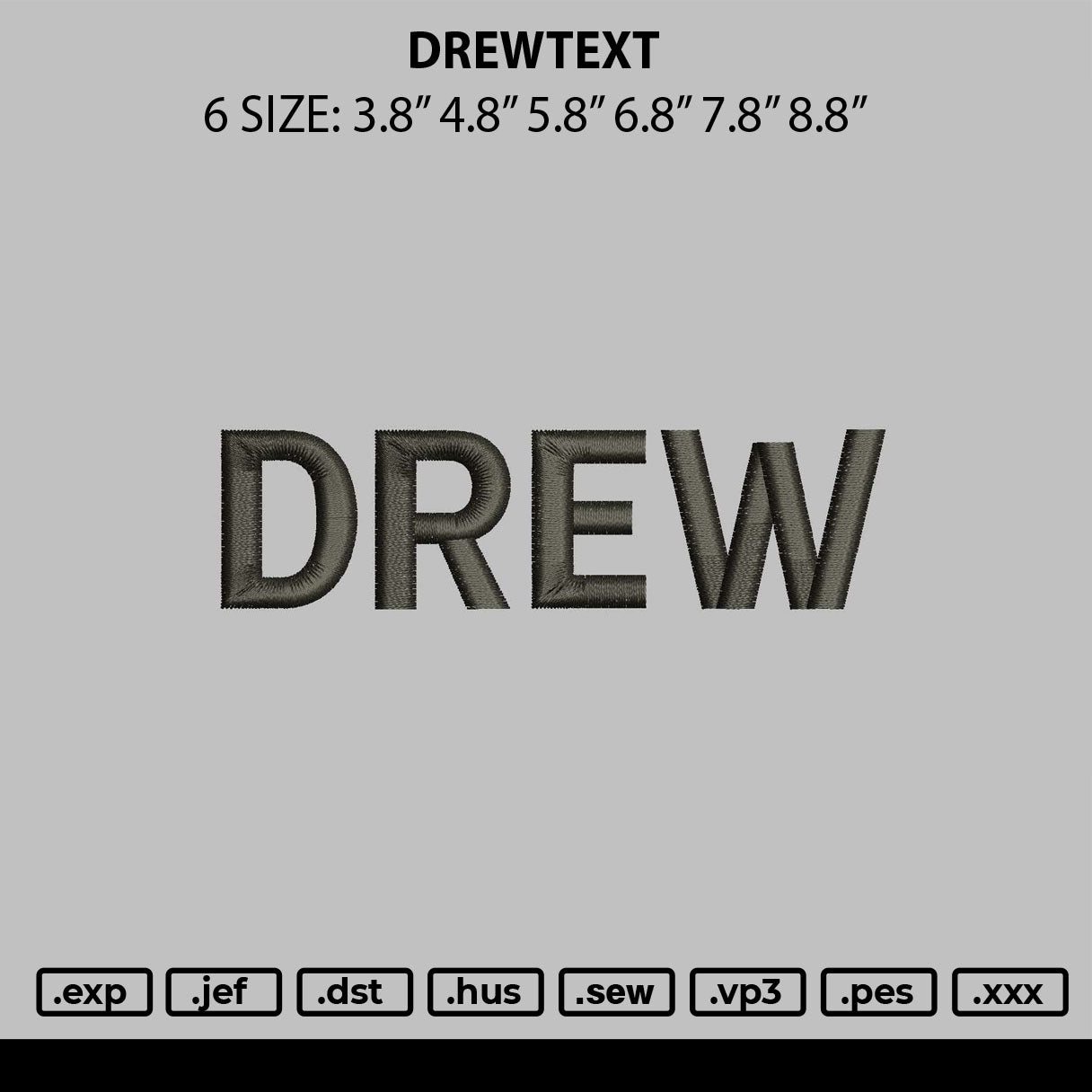 Drewtext Embroidery File 6 sizes