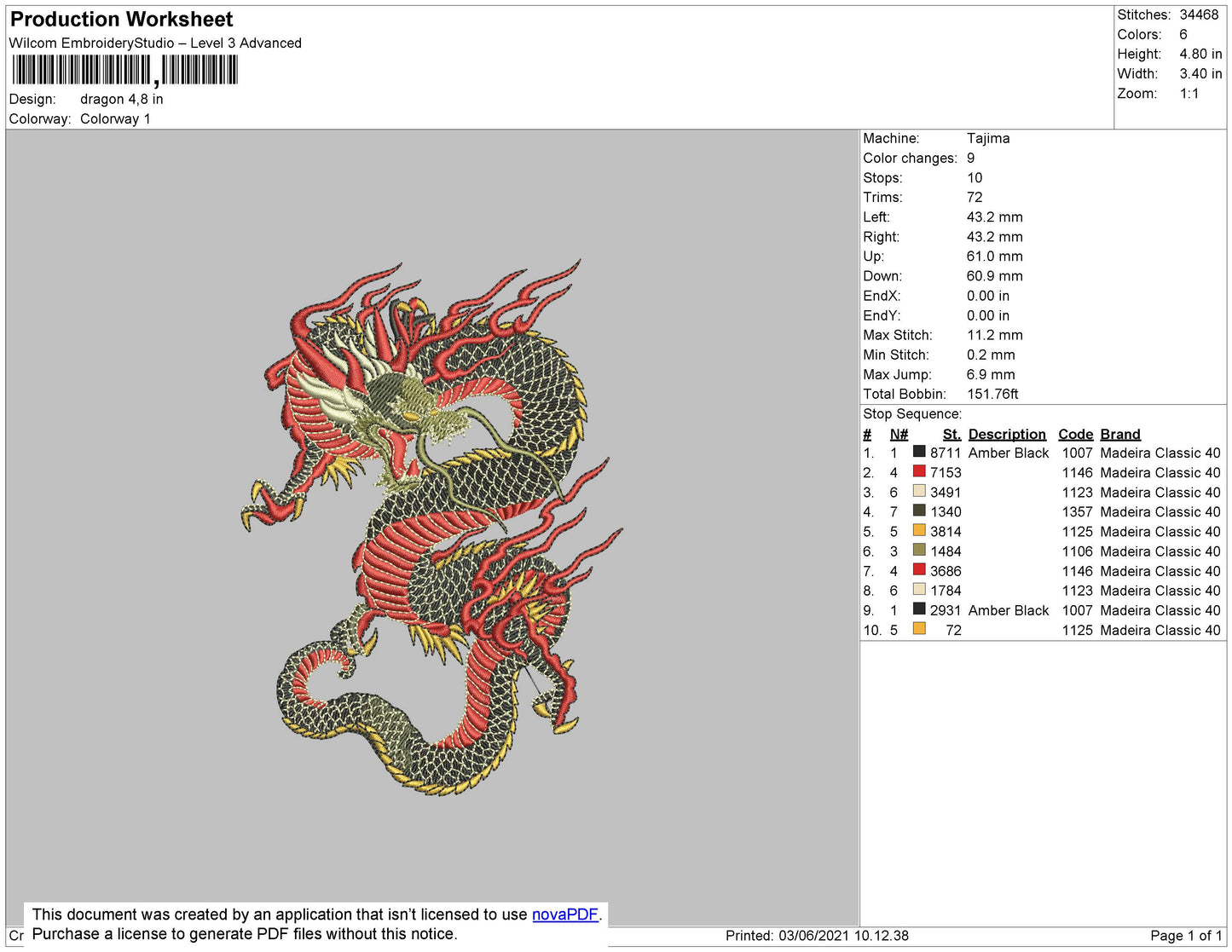 Dragon 02 Embroidery File 4 Size