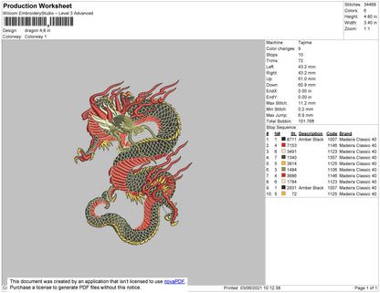 Dragon 02 Embroidery File 4 Size