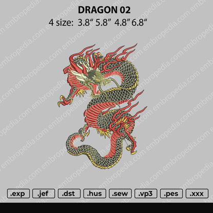 Dragon 02 Embroidery File 4 Size
