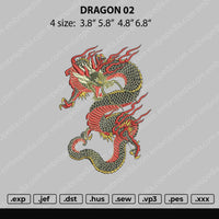 Dragon 02 Embroidery File 4 Size