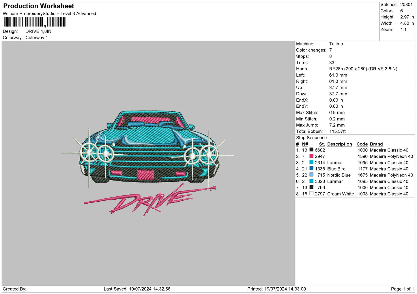 Drive Car Text Embroidery File 6 sizes