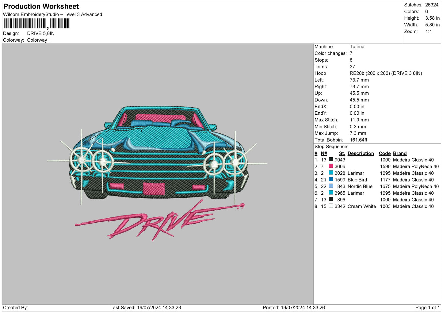Drive Car Text Embroidery File 6 sizes