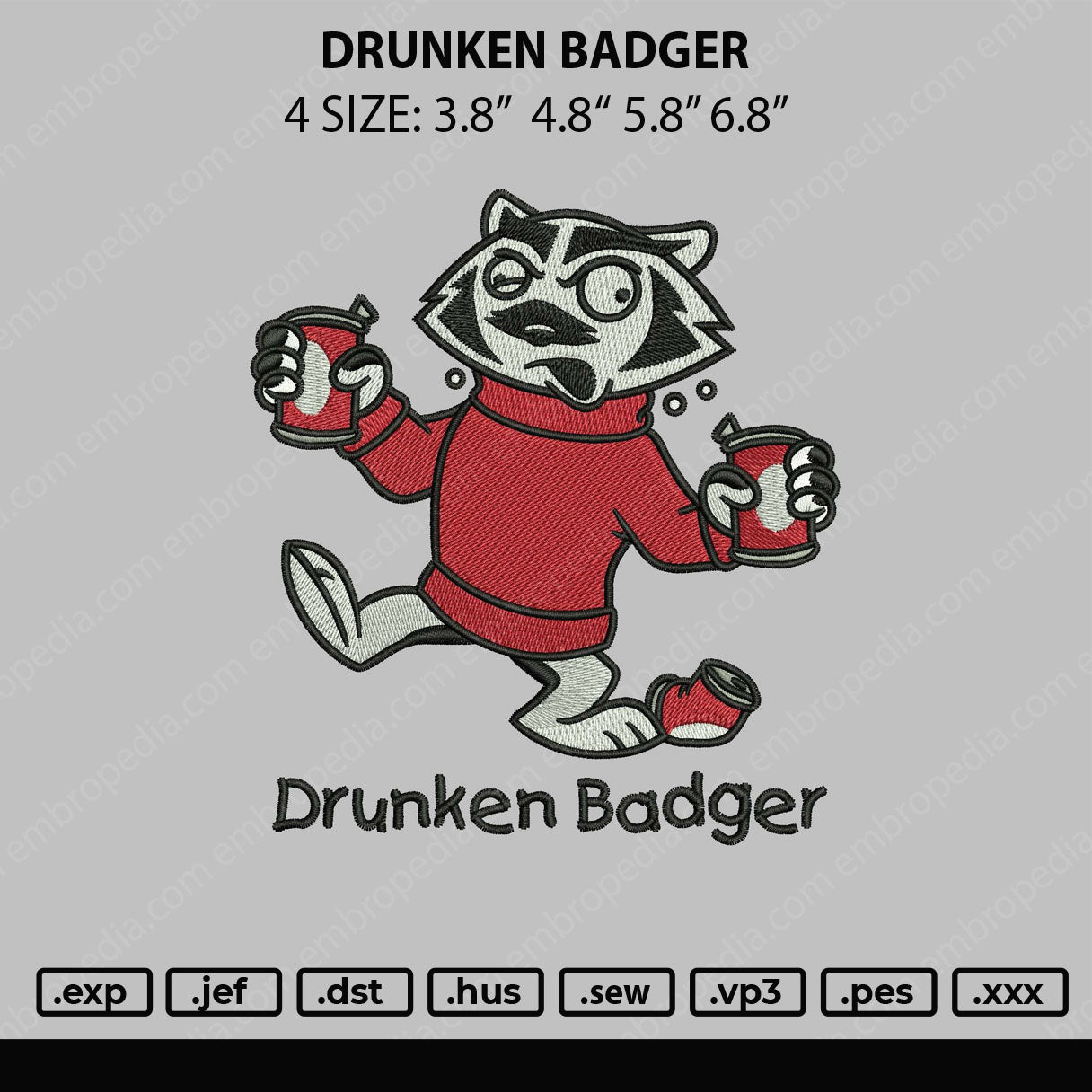 Drunker Budger Embroidery File 4 size