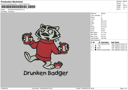 Drunker Budger Embroidery File 4 size