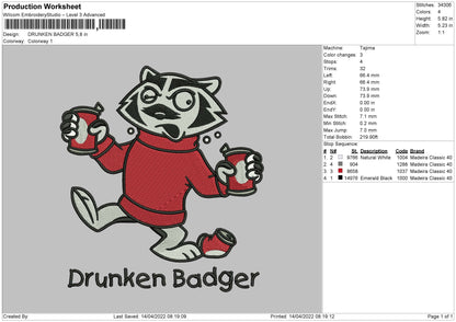 Drunker Budger Embroidery File 4 size