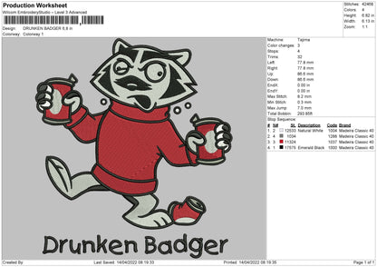 Drunker Budger Embroidery File 4 size