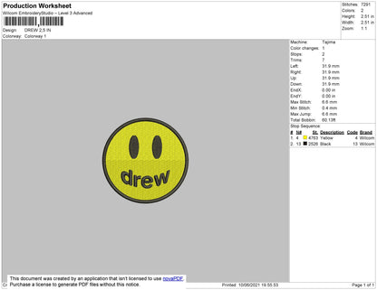 Drew Embroidery File 4 size