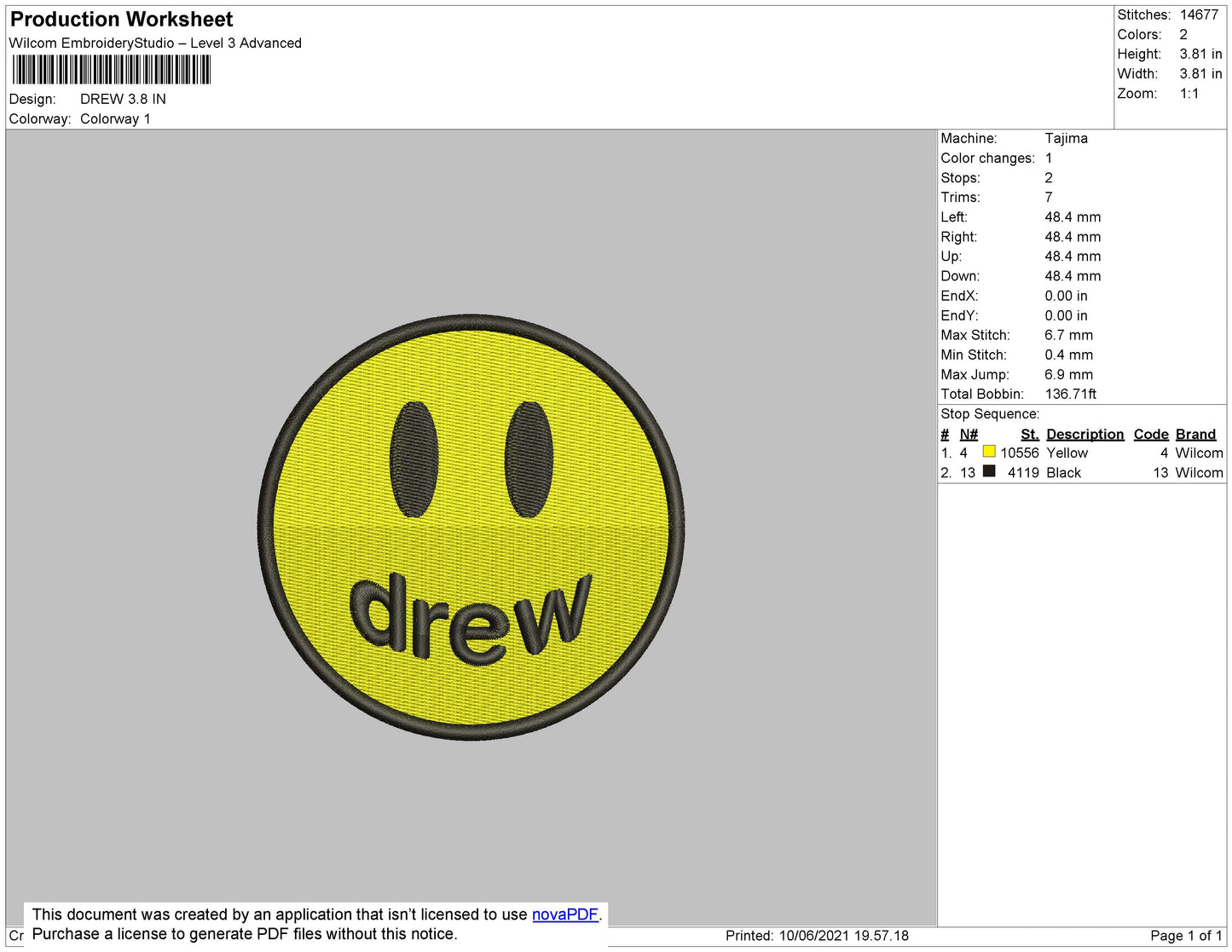 Drew Embroidery File 4 size