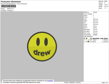 Drew Embroidery File 4 size