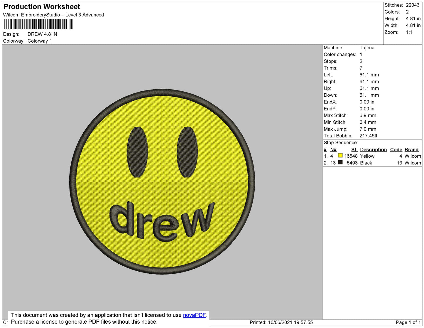 Drew Embroidery File 4 size