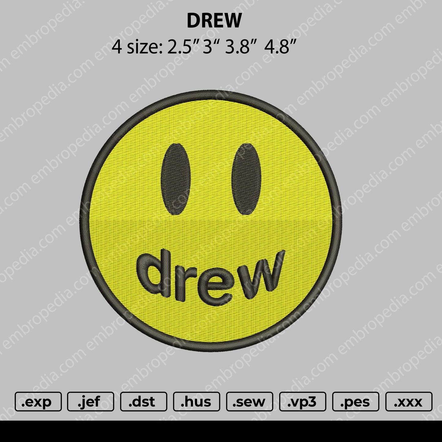 Drew Embroidery File 4 size