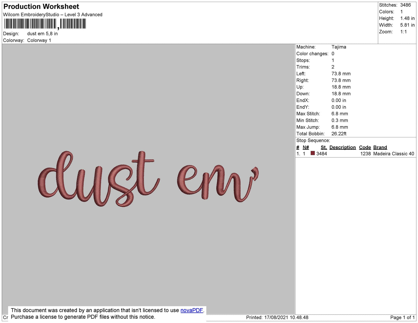 Dust Em Text Embroidery File 4 size