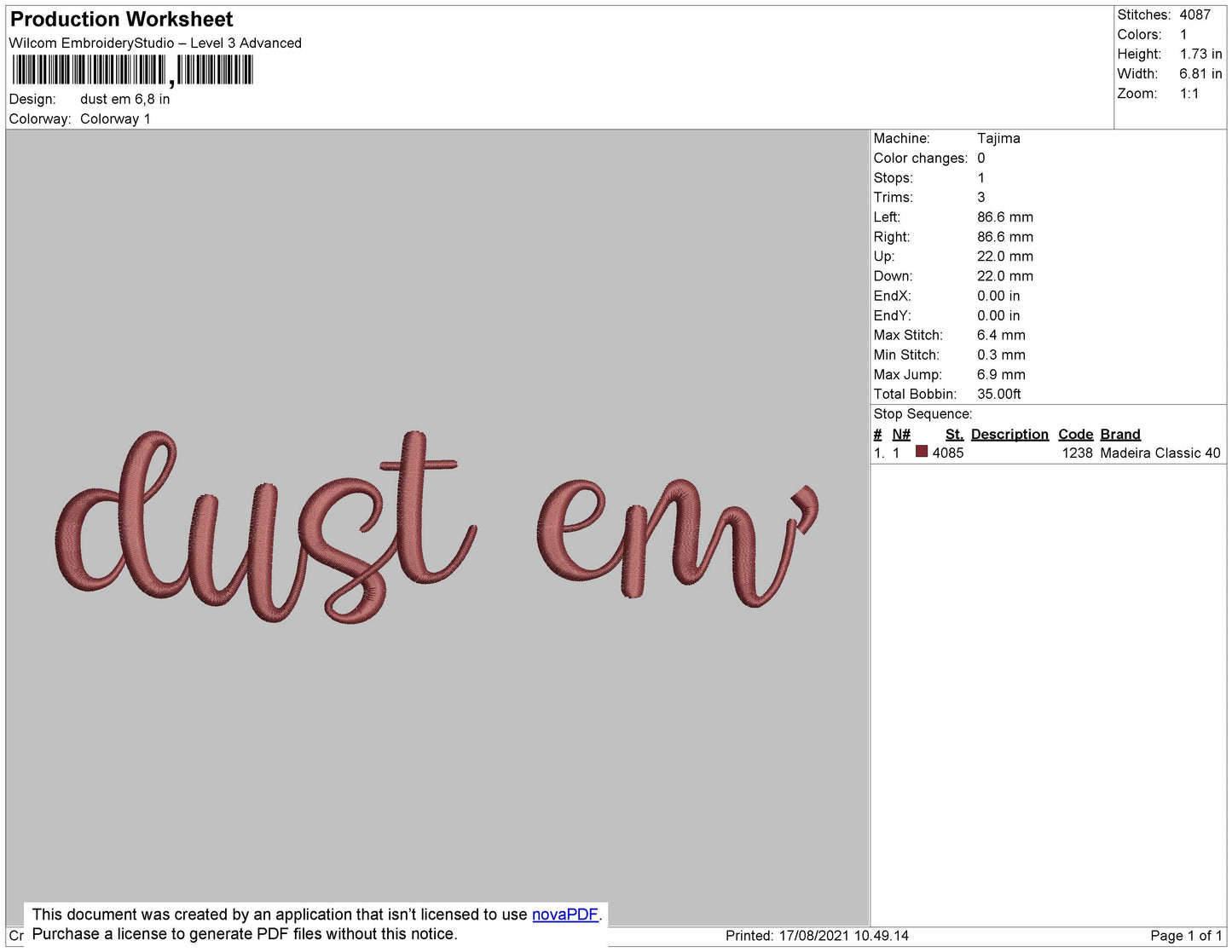 Dust Em Text Embroidery File 4 size