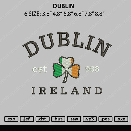 Dublin Embroidery File 5 sizes