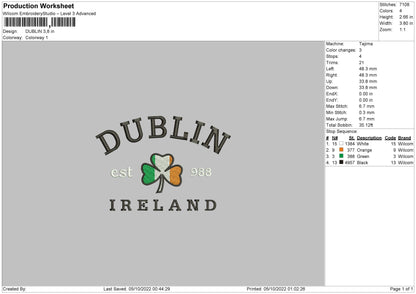 Dublin Embroidery File 5 sizes