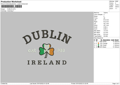 Dublin Embroidery File 5 sizes