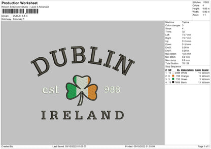 Dublin Embroidery File 5 sizes