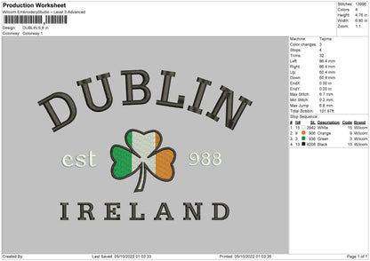 Dublin Embroidery File 5 sizes