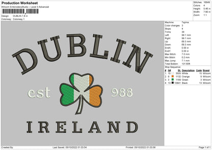 Dublin Embroidery File 5 sizes