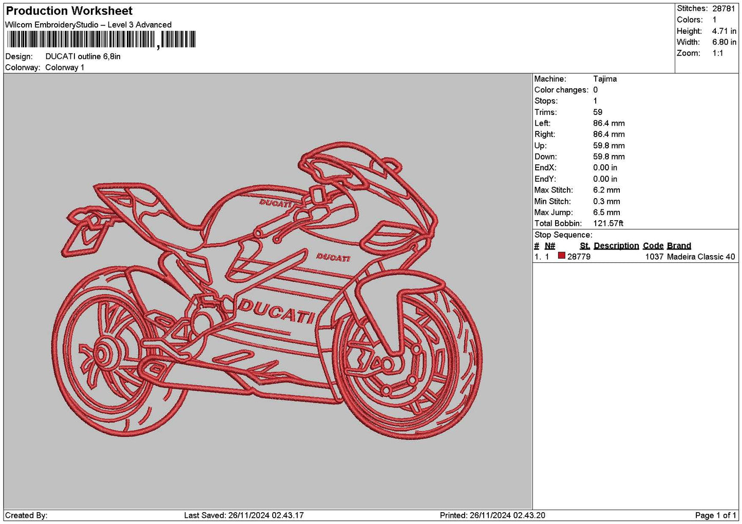Ducati Outline Embroidery File 6 sizes