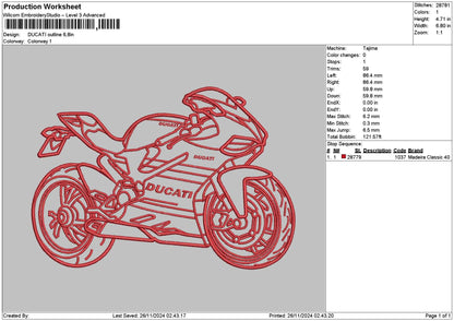 Ducati Outline Embroidery File 6 sizes