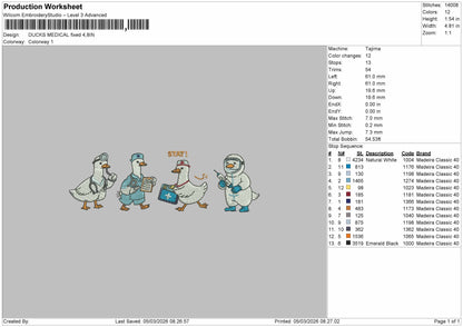 Ducks MEDICAL Embroidery File 6 sizes
