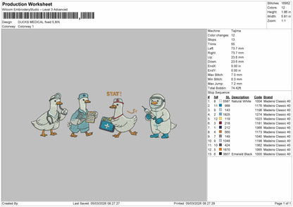 Ducks MEDICAL Embroidery File 6 sizes