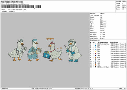 Ducks MEDICAL Embroidery File 6 sizes