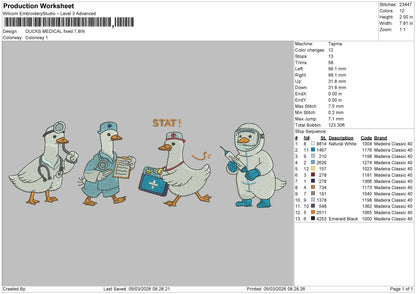 Ducks MEDICAL Embroidery File 6 sizes
