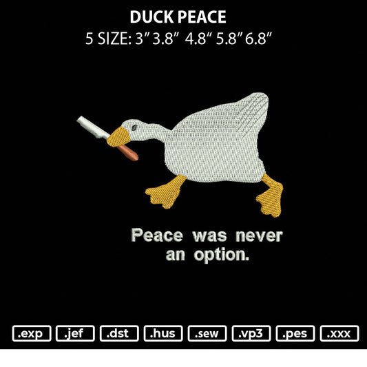 Duck Peace Embroidery File 5 sizes