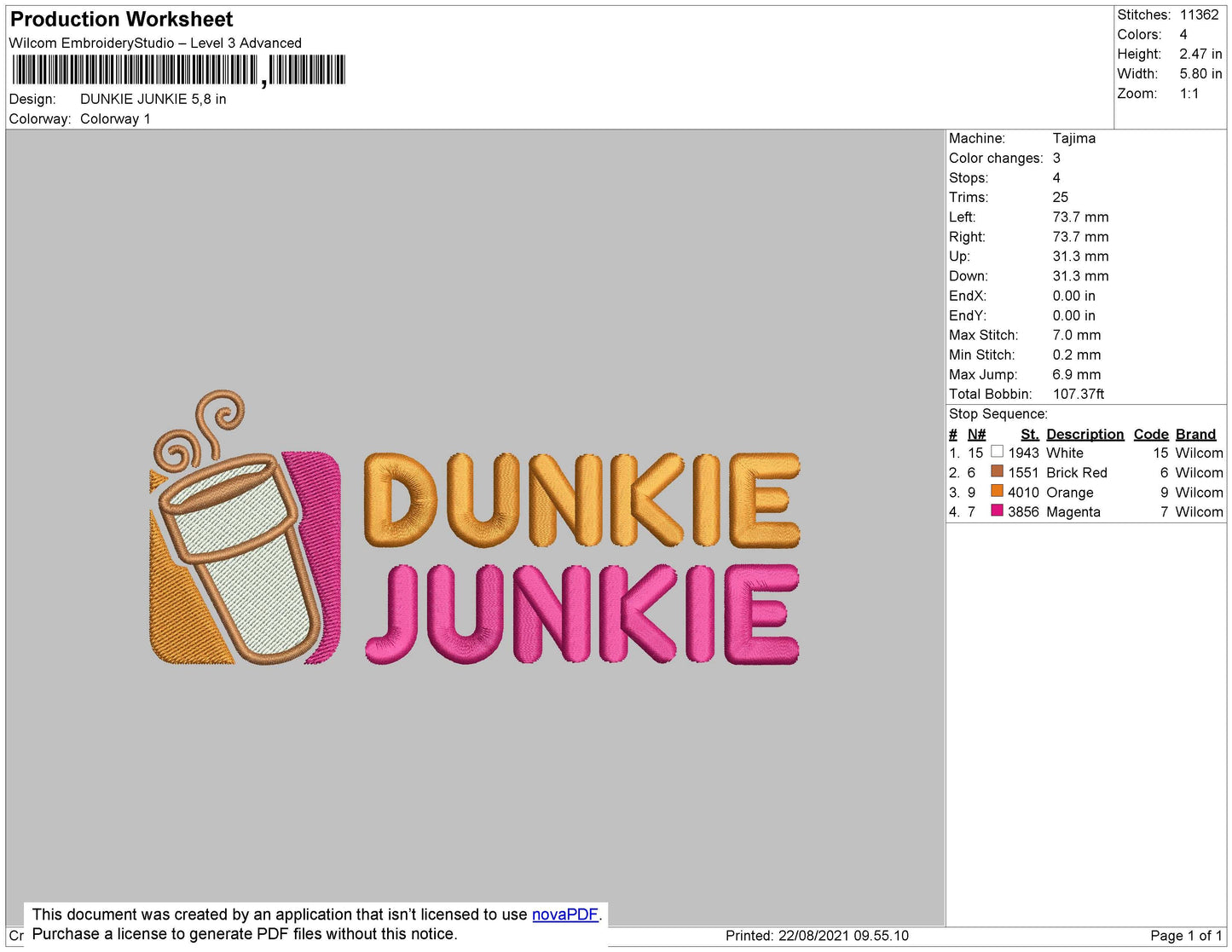 Dunkie Junkie Embroidery File 4 size