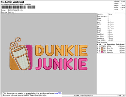 Dunkie Junkie Embroidery File 4 size