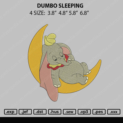 Dumbo Sleeping Embroidery File 4 size
