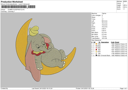 Dumbo Sleeping Embroidery File 4 size