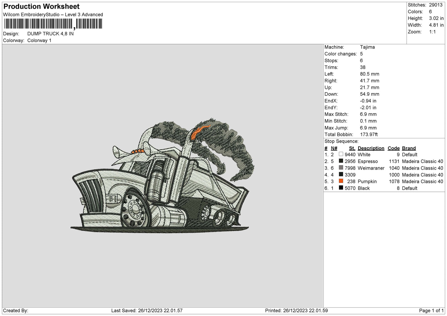 Truck 2612 Embroidery File 6 sizes
