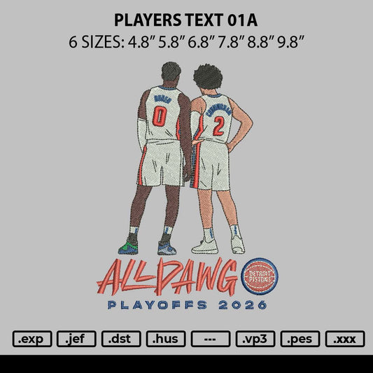 Players text 01a Embroidery File 6 sizes