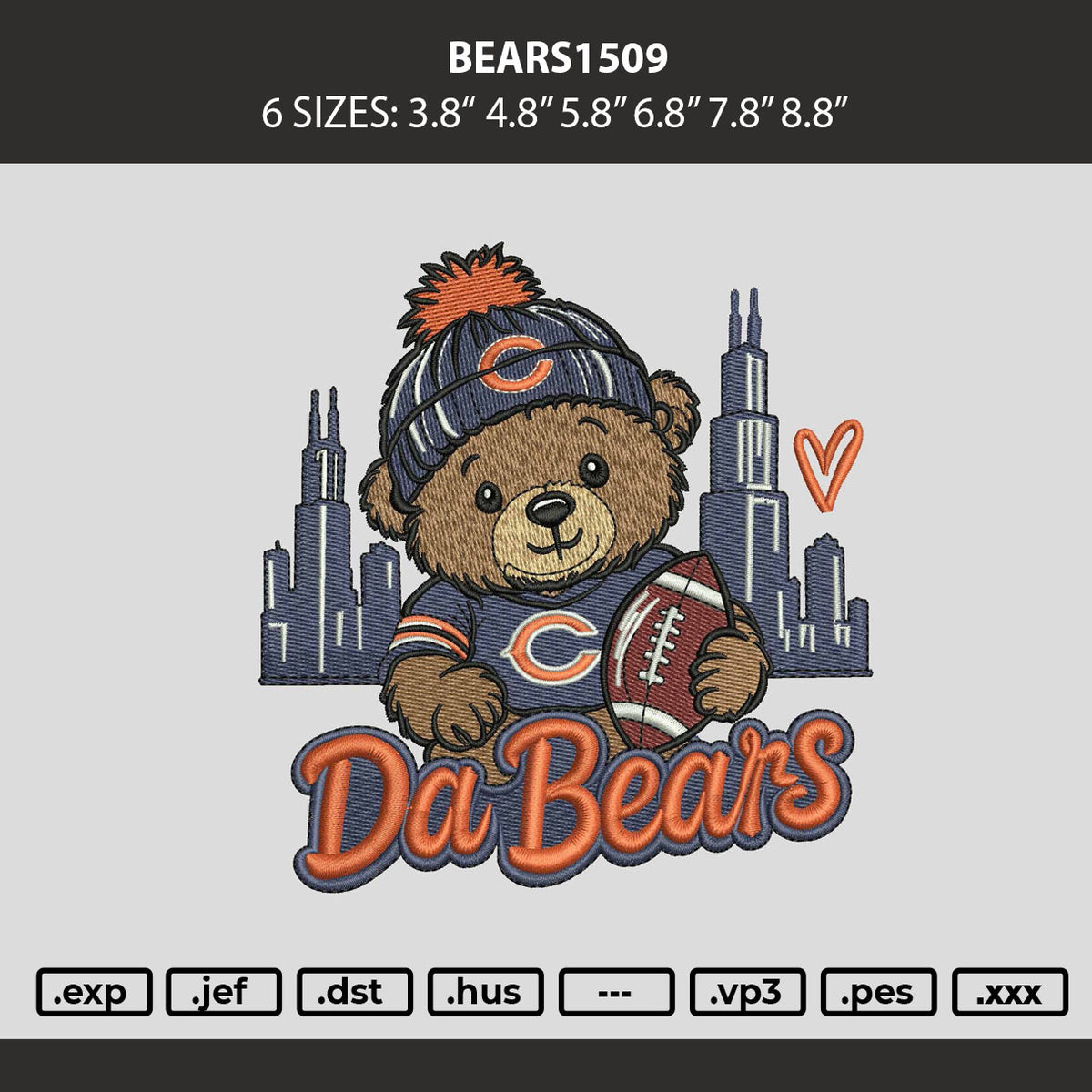 Bears1509 Embroidery Machine Design File 6 sizes
