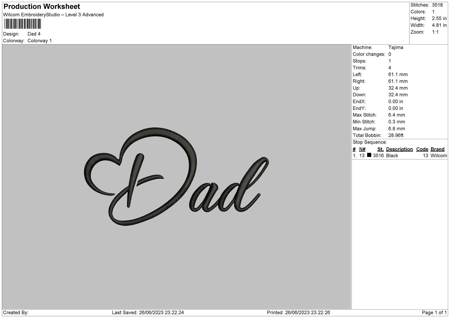 Dad Text Embroidery File 6 sizes