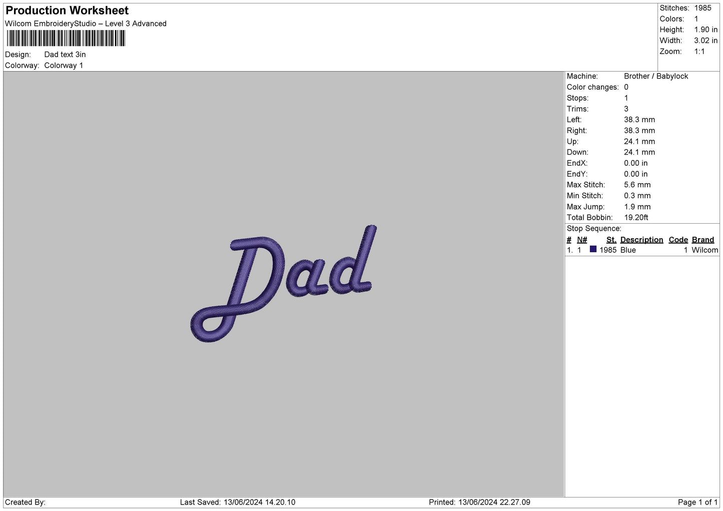 Dad Text 1324 Embroidery File 6 sizes