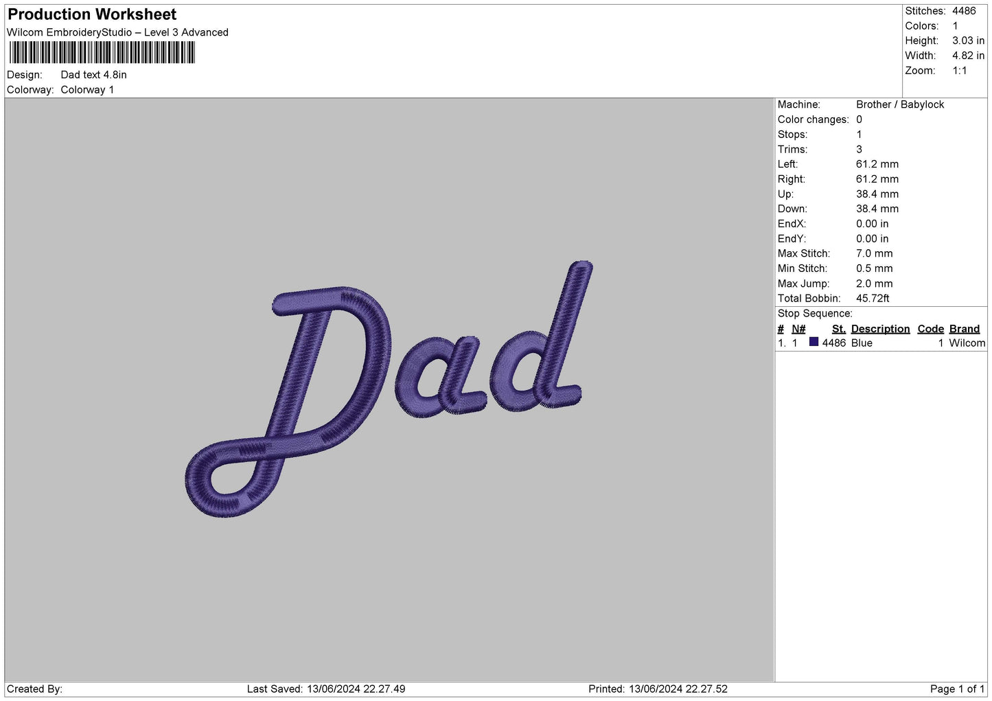Dad Text 1324 Embroidery File 6 sizes
