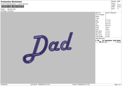 Dad Text 1324 Embroidery File 6 sizes
