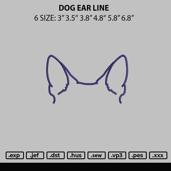 Dog Ear Line Embroidery File 6 sizes