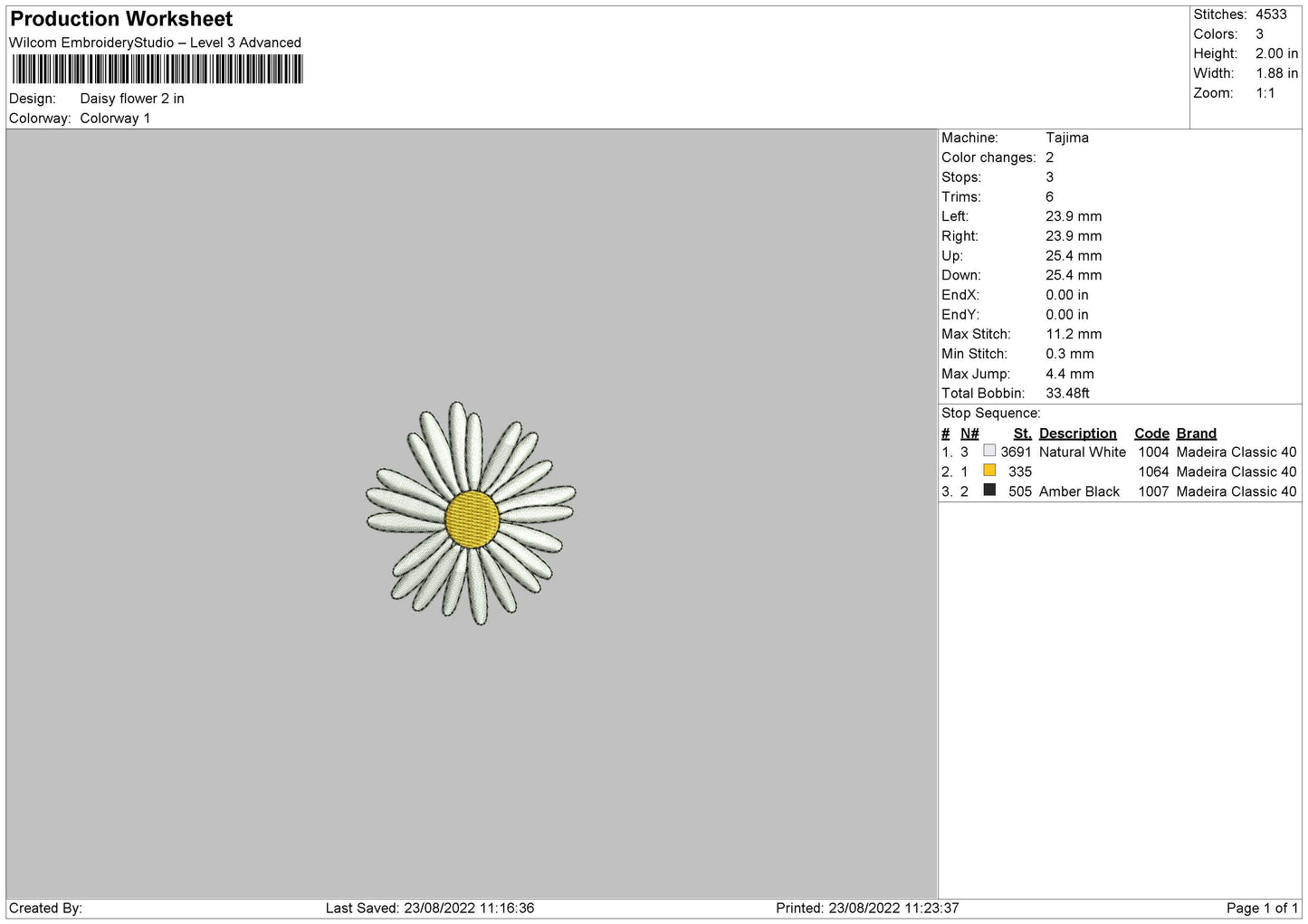 Daisy Flower Embroidery File 6 sizes