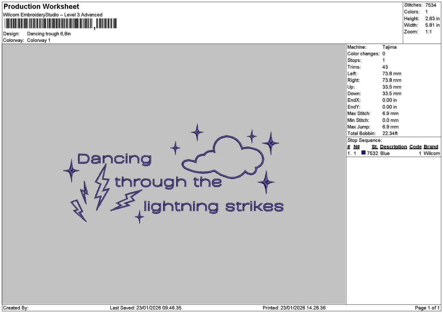 Dancingtext 2301 Embroidery File 6 sizes