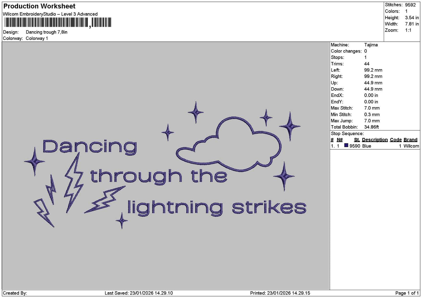 Dancingtext 2301 Embroidery File 6 sizes